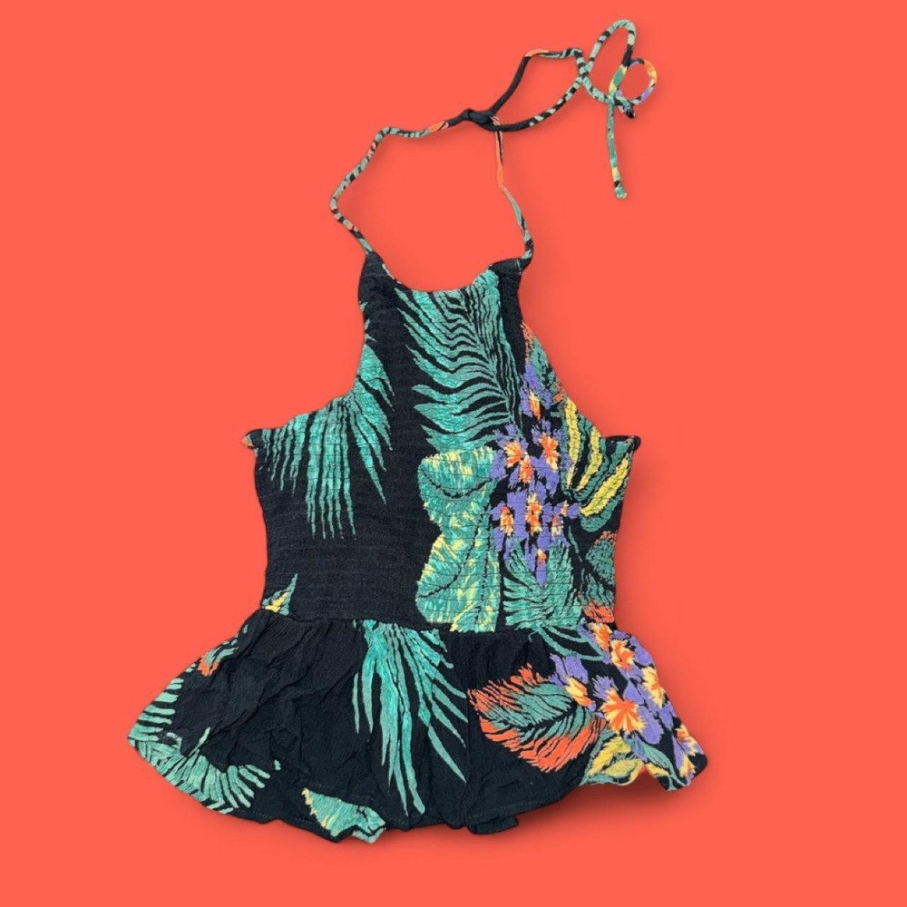 Patrons of Peace Tropical Halter Romper Women's XS Boho Smocked Open Back